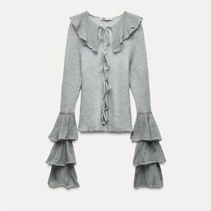 NWT Zara Woman RUFFLED ALPACA AND FELT TEXTURE BLEND CARDIGAN Sweater Top Size S